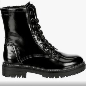 Bench Glossy Black Leather Boots